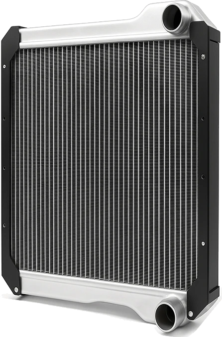 Heavy-duty earthmoving equipment radiator with steel side frames by Dolphin Radiators India