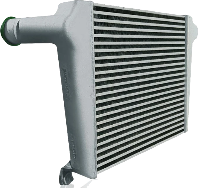 Plate and bar charge air cooler with cast aluminium tank by Dolphin Radiators India