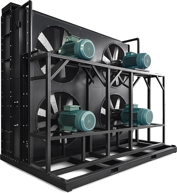 Remote industrial radiator with electric fan motors on a steel skid by Dolphin Radiators India
