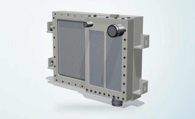 Combi cooler with radiator, oil cooler and charge air cooler in one steel frame
